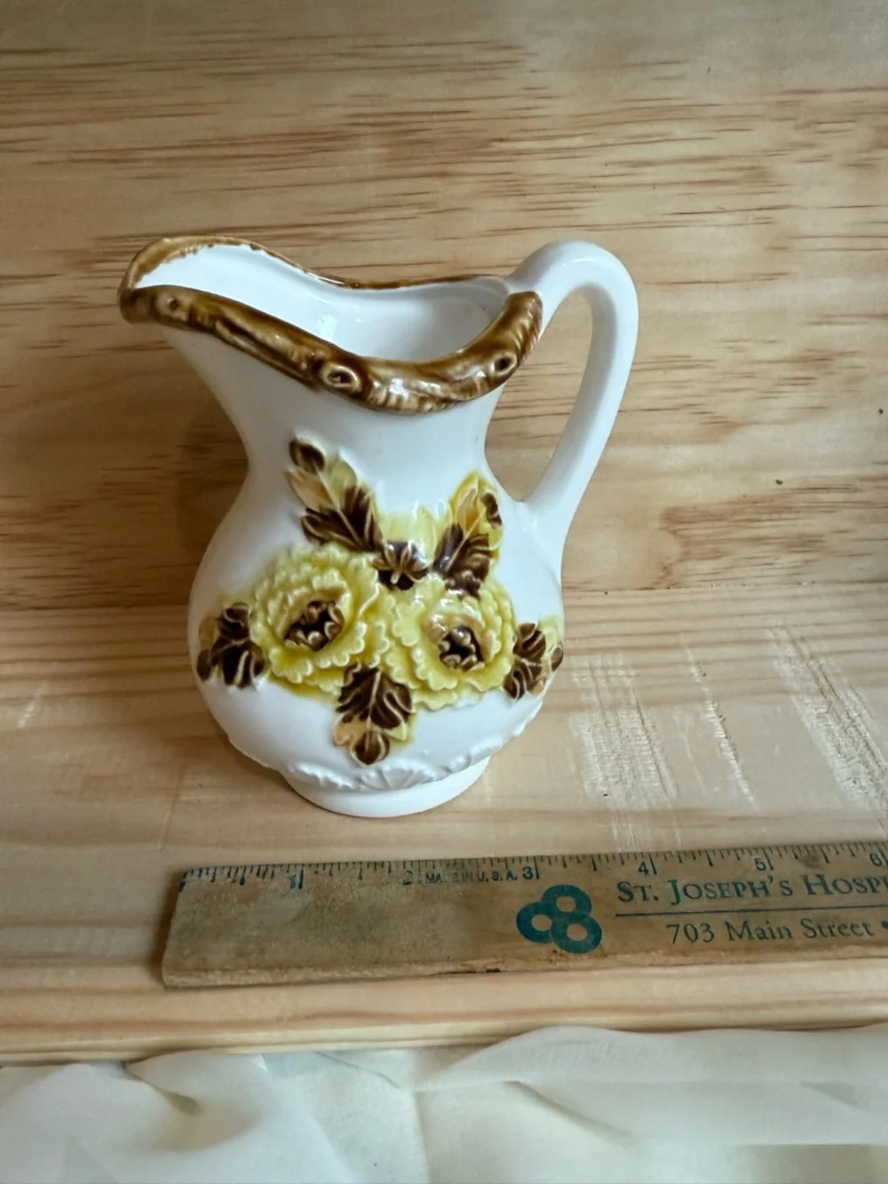 Vintage Ceramic Pitcher with Yellow Floral Relief made in Japan
